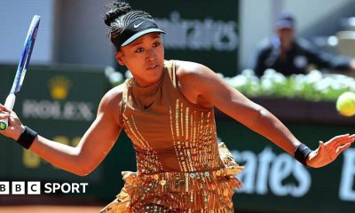 Naomi Osaka wears a gold sequined dress in the first round at the French Open