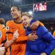 Matthijs de Ligt of Holland, Virgil van Dijk of Holland, Frenkie de Jong of Holland celebrate qualifying for the 2026 FIFA World Cup