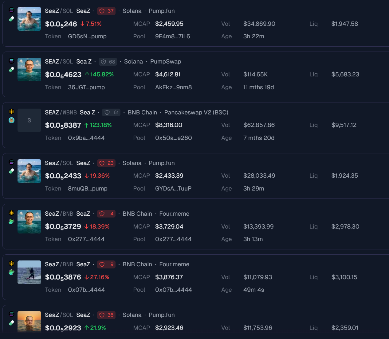 SEAZ Meme Coins on Solana and BNB Chain