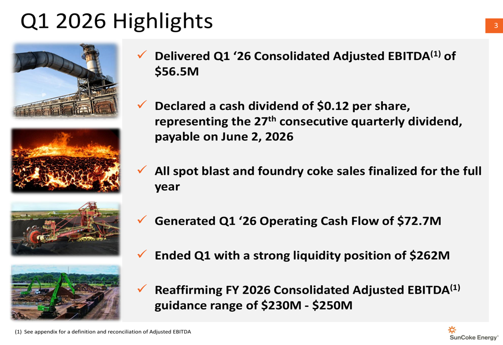 SunCoke Energy Q1 2026 slides: EBITDA dips as weather, turbine hit coke