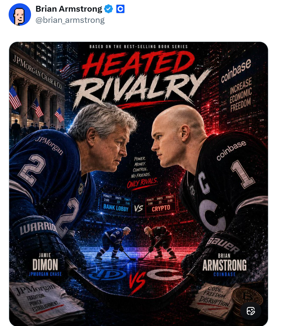 Coinbase CEO Brian Armstrong vs JPMorgan CEO Jamie Dimon