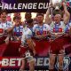 Bevan French celebrates his try for Wigan Warriors in the 2026 Challenge Cup final at Wembley Stadium