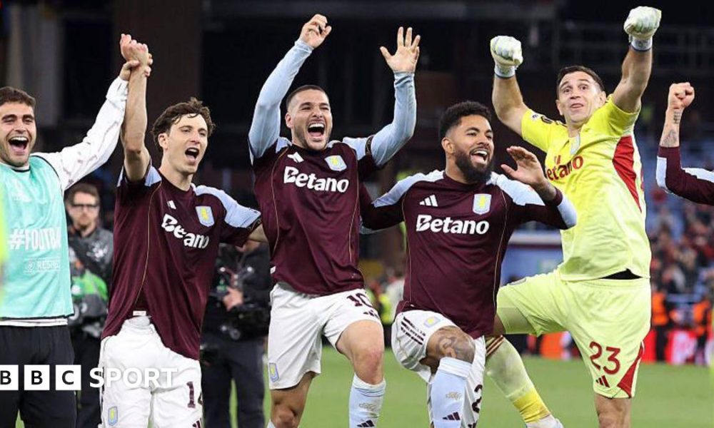 Aston Villa players celebrate