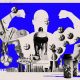 A graphic showing a swimmer, pills, Las Vegas sign and a bulked up silhouette