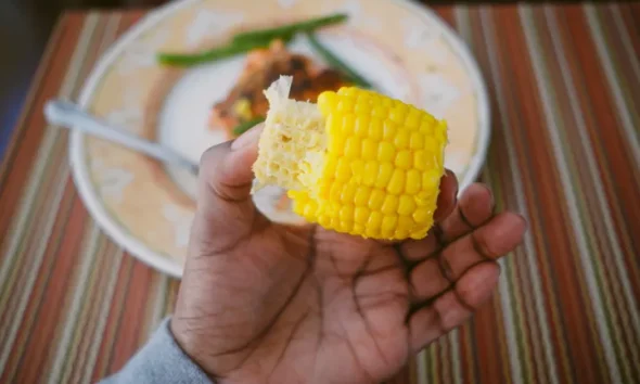 The outer shell of corn is practically indigestible, so that's likely what you're seeing in the toilet bowl.