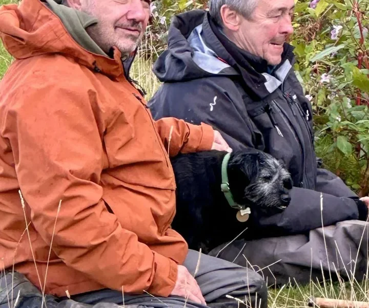 Bob Mortimer and Paul Whitehouse with Ted during last year's run of Gone Fishing