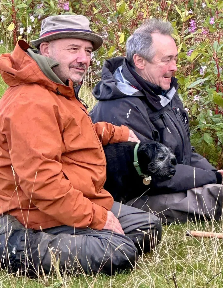 Bob Mortimer and Paul Whitehouse with Ted during last year's run of Gone Fishing