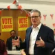 Prime Minister Keir Starmer speaks with residents at Newton Leys pavilion to discuss how the government is implementing policies to ease the cost of living as he campaigns ahead of local elections scheduled for May 7 on April 1, 2026