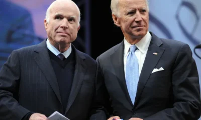 The late Sen. John McCain (R-Ariz.) receives the 2017 Liberty Medal from former Vice President Joe Biden in 2017.