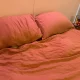 The cool linen bedding is intended to keep you cool all night long.