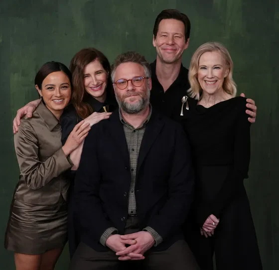 Seth Rogen and Catherine O'Hara pictured with their The Studio co-stars last year