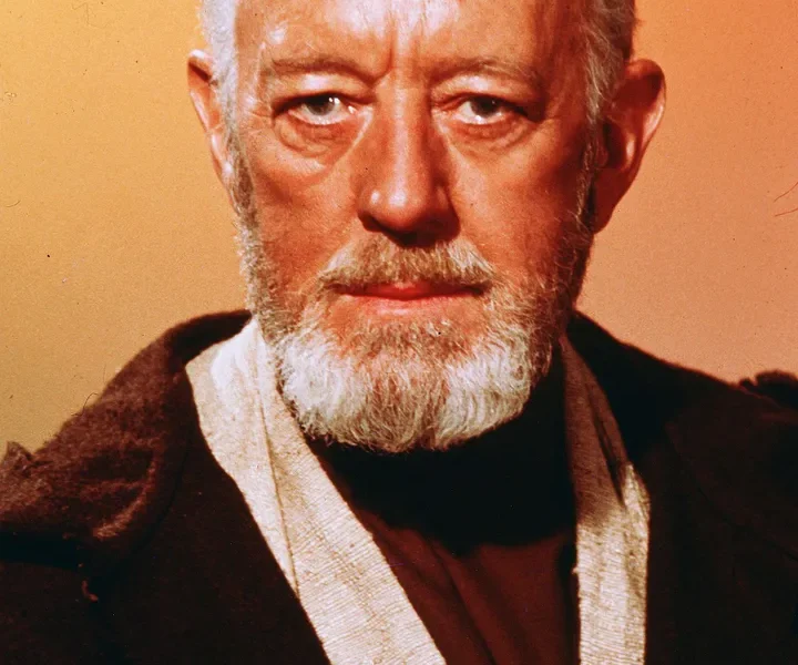 Alec Guinness in character as one of his most famous roles, Star Wars' Obi-Wan Kenobi