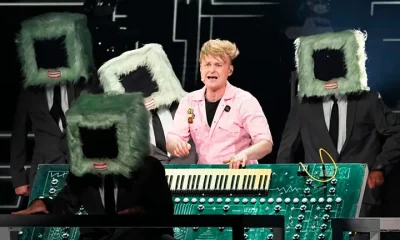 Look Mum No Computer pictured on stage during Eurovision rehearsals
