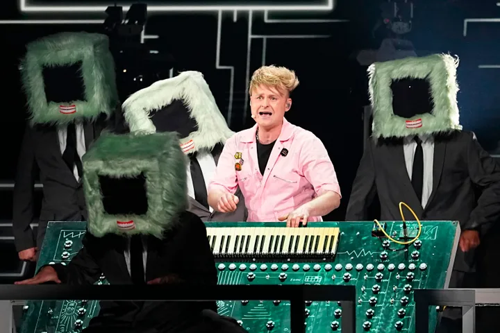 Look Mum No Computer pictured on stage during Eurovision rehearsals