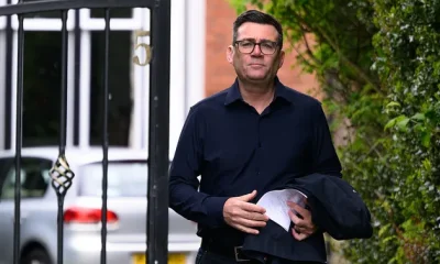 Andy Burnham leaving his home before going to Wembley to watch the FA Cup Final.