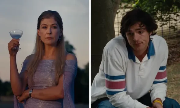 Rosamund Pike and Jacob Elordi in Saltburn
