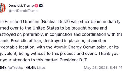 A post by President Donald Trump on his Truth Social platform on Monday.