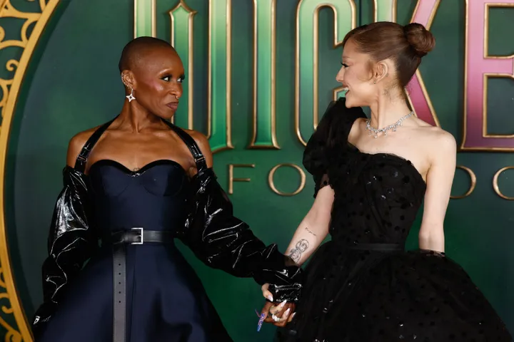 Cynthia Erivo and Ariana Grande promoting the second Wicked movie in London in 2025