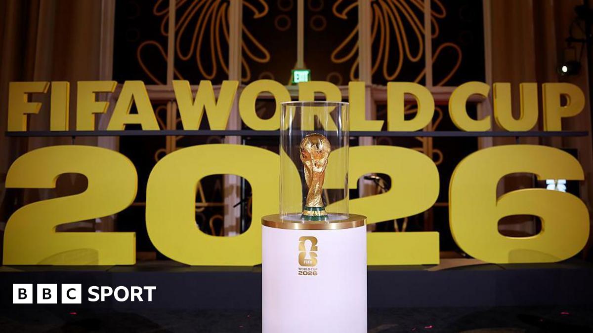 A picture of the Fifa World Cup trophy in front of the words Fifa World Cup 2026.