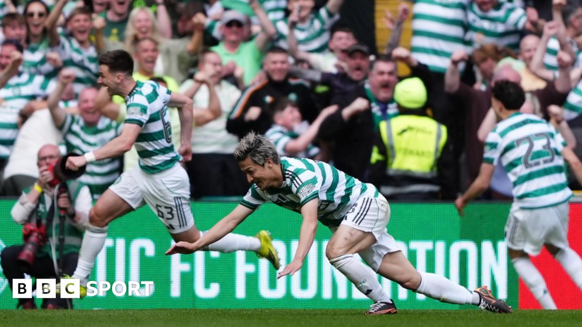 Daizen Maeda scored twice as Celtic beat Rangers to move within a point of Hearts