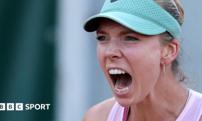 Katie Boulter celebrates winning a point