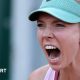 Katie Boulter celebrates winning a point