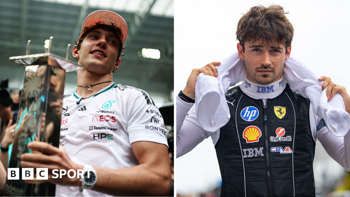 A split image of Kimi Antonelli and Charles Leclerc