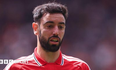 Bruno Fernandes playing for Manchester United, wearing the club's red kit