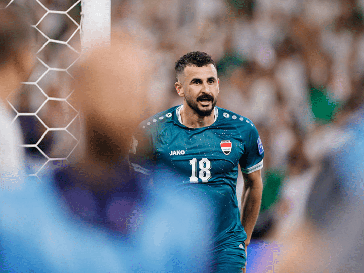GUADALUPE, MEXICO - MARCH 31: Aymen Hussein of Iraq reacts during the FIFA World Cup 2026 Play-Off tournament final match between Iraq and Bolivia at Estadio Monterrey on March 31, 2026 in Guadalupe, Mexico.