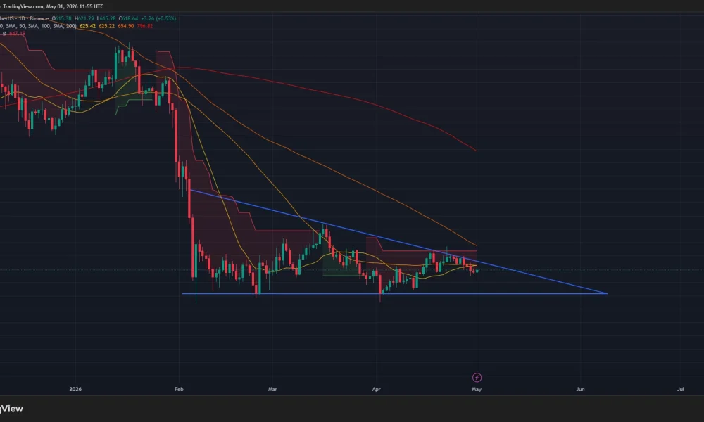 BNB price has formed a descending triangle pattern on the daily chart.