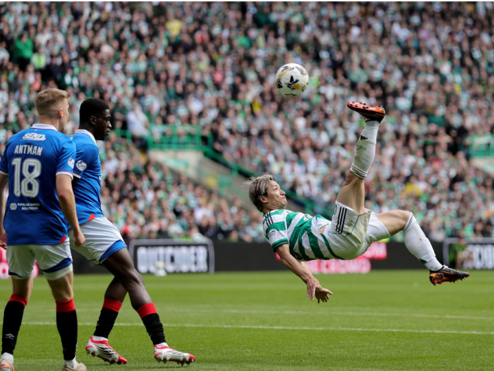 Celtic’s Daizen Maeda scores an outrageous overhead kick