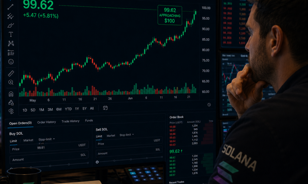 A trader observing SOL approaching $100