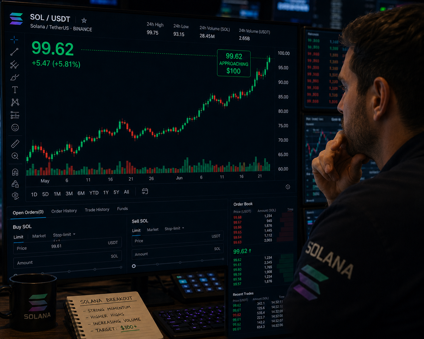 A trader observing SOL approaching $100