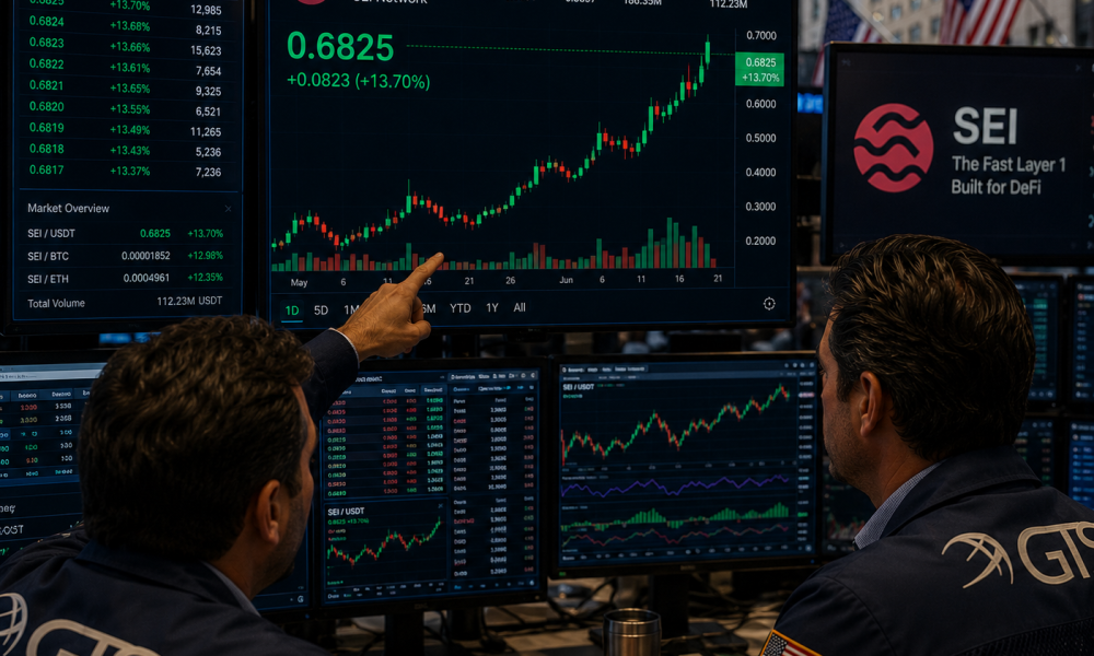 Traders analyzing a hullish SEI chart
