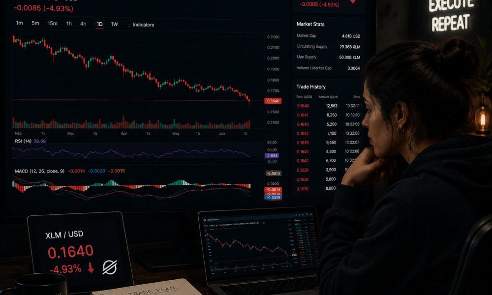 XLM drops below the $0.165 support