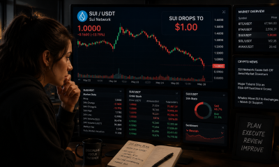 A trader analyzing a bearish Sui chart