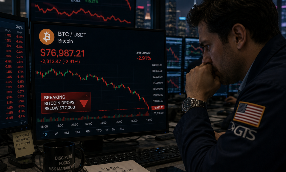 Bitcoin drops below $77k