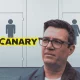 burnham Public toilet doors in the background. Andy Burnham, head and shoulders in the foreground looking perplexed. The Canary logo is on the left hand side.
