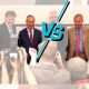 Nigel Farage and Rupert Lowe with a VS symbol between them