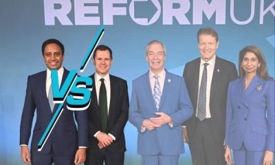 Robert Jenrick and Zia Yusuf of Reform with a 'VS' symbol between them