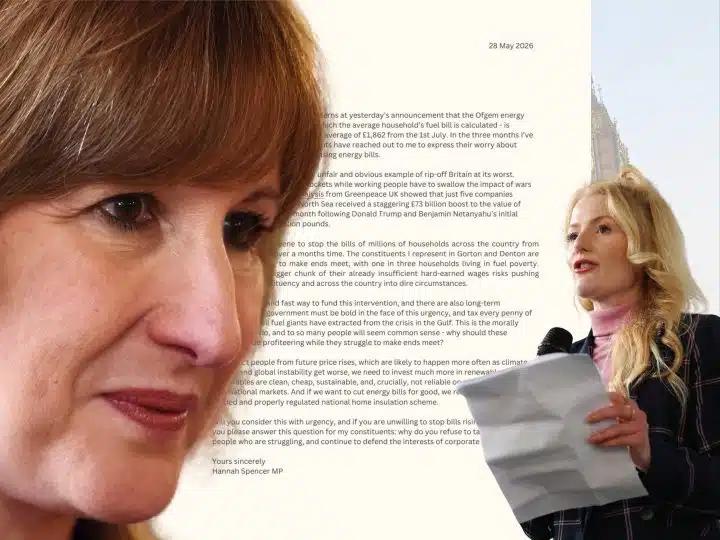 Rachel Reeves and Hannah Spencer, energy price cap