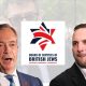 Nigel Farage, Zack Polanski, and the Board of Deputies of British Jews logo