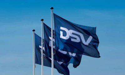 Flags with the logo of logistics company DSV