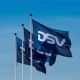 Flags with the logo of logistics company DSV