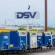 A sign for DSV logistics above a row of DSV trailers Palestine Action Global