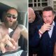 EDobbin, shirtless with tattos along both arms (left) in his car speaking. He harrassed a teenage girl, 15, at a recent rally. Meanwhile, the second image shows Tommy Robinson (right) walking, wearing a suit