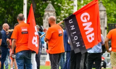 GMB members with flags GMB branch secretaries