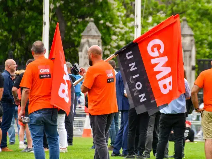 GMB members with flags GMB branch secretaries