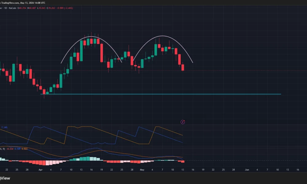 Hyperliquid price forms a double top pattern on the daily chart.