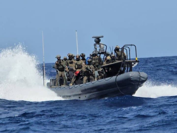 Israeli Occupation Forces fast boat participating in abduction of Global Sumud Flotilla